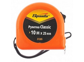 Рулетка, 10м х 25мм, пластиковый корпус, ручная фиксация, Classic, 