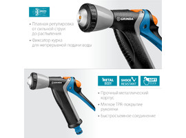 GRINDA PROLine BM-R, плавная регулировка, курок сзади, пистолет поливочный металлический с TPR - фото № 2