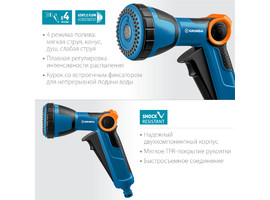 GRINDA PROLine X-S, душевой, 4 режима, курок спереди, пистолет поливочный двухкомпонентный с регулятором напора - фото № 2