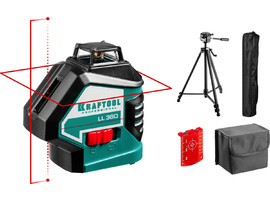 KRAFTOOL LL360 #3 нивелир лазерный, 2х360° , 20м/70м, IP54, точн. +/-0,2 мм/м, штатив, в коробке - фото