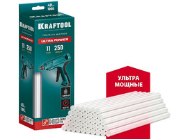 KRAFTOOL Ultra Power ультрамощные прозрачные клеевые стержни, d 11 x 250 мм (11-12 мм) 40 шт. 1 кг - фото