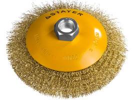 STAYER ″PROFESSIONAL″. Щетка коническая для УШМ, витая стальная латунированная проволока 0,3мм, 125ммхМ14 - фото № 1
