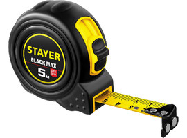 STAYER BlackMax 5м / 19мм рулетка в ударостойком полностью обрезиненном корпусе и двумя фиксаторами - фото