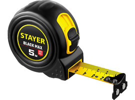 STAYER BlackMax 5м / 25мм рулетка в ударостойком полностью обрезиненном корпусе и двумя фиксаторами - фото
