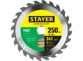 STAYER FAST 250 x 32/30мм 24Т, диск пильный по дереву, быстрый рез - фото
