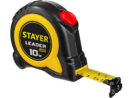 STAYER LEADER 10м / 25мм рулетка с автостопом в ударостойком обрезиненном корпусе - фото № 1