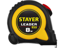 STAYER LEADER 8м / 25мм рулетка с автостопом в ударостойком обрезиненном корпусе - фото № 2