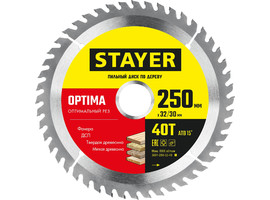 STAYER OPTIMA 250 x 32/30мм 40Т, диск пильный по дереву, оптимальный рез - фото