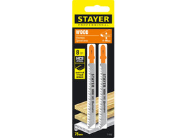 STAYER T111C, полотна для эл/лобзика, HCS, по дереву, пластику, ДСП, Т-хвостовик, шаг 3мм, 75мм, 2шт, STAYER Professional - фото № 2
