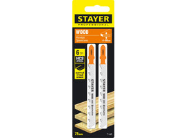 STAYER T144D, полотна для эл/лобзика, HCS, по дереву, ДВП, ДСП, Т-хвостовик, шаг 4мм, 75мм, 2шт, STAYER Professional - фото № 2