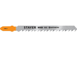 STAYER T144DP, полотна для эл/лобзика, HCS, по дереву, прямой рез, Т-хвостовик, шаг 4мм, 75мм, 2шт, STAYER Professional - фото