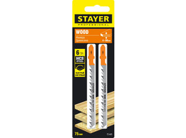 STAYER T244D, полотна для эл/лобзика, HCS, по дереву, ДВП, ДСП, фигур. рез, Т-хвостовик, шаг 4мм, 75мм, 2шт, STAYER Professional - фото № 2