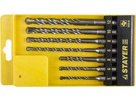 STAYER Набор буров SDS-plus 7 шт: 5 x 110, 6 x 110, 8 x 110, 6 x 160, 8 x 160, 10 x 160, 12 x 160 мм, Professional - фото