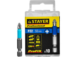 Биты STAYER ″PROFESSIONAL″ ProFix Pozidriv, тип хвостовика E 1/4″, № 2, L=50мм, 10шт - фото № 1
