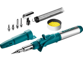 Газовый паяльник KRAFTOOL SolderPro 120K, набор 10-в-1, 30-120 Вт, горелка, фен, пьезоподжиг, 1300°С - фото