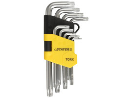 Набор STAYER ″MASTER″: Ключи имбусовые короткие, Cr-V, сатинированное покрытие, пластиковый держатель, Т10-Т50мм, 9 предметов - фото