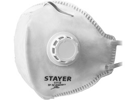 Плоская фильтрующая полумаска STAYER FV-80, класс защиты FFP1, с клапаном выдоха - фото № 1