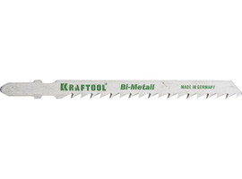 Полотна KRAFTOOL, T144DF, для эл/лобзика, Bi-Metall, по дереву, фанере, быстрый рез, EU-хвост., шаг 4мм, 75мм, 2шт - фото № 1