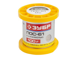 Припой ЗУБР, ПОС 61, трубка с канифолью, 100г, 0,8мм - фото