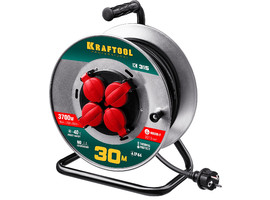Силовой удлинитель на стальной катушке KRAFTOOL КГ 3х1.5 30м 3700Вт IP44, K-315 - фото