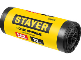 Строительные мусорные мешки STAYER 360л, 10шт, особопрочные, чёрные, HEAVY DUTY - фото