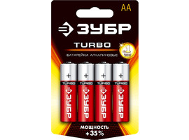 Щелочная батарейка 1.5 В, тип АА, 4 шт, ЗУБР Turbo - фото № 2