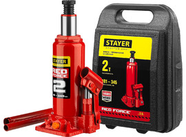 STAYER RED FORCE 2т 181-345мм домкрат бутылочный гидравлический в кейсе - фото